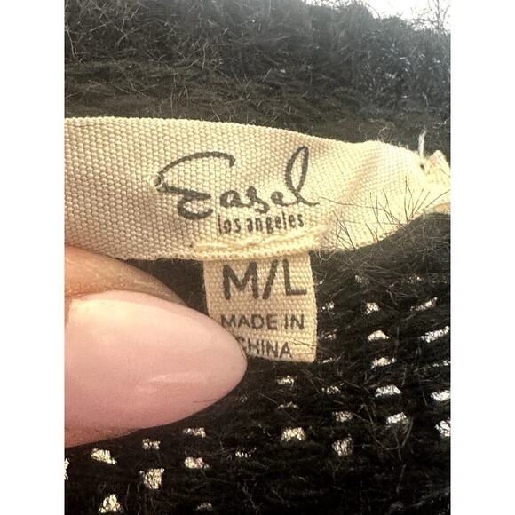 Easel Black Multi Oversized Striped Loose Knit Boxy Boho Sweater Women's M/L - Picture 4 of 5